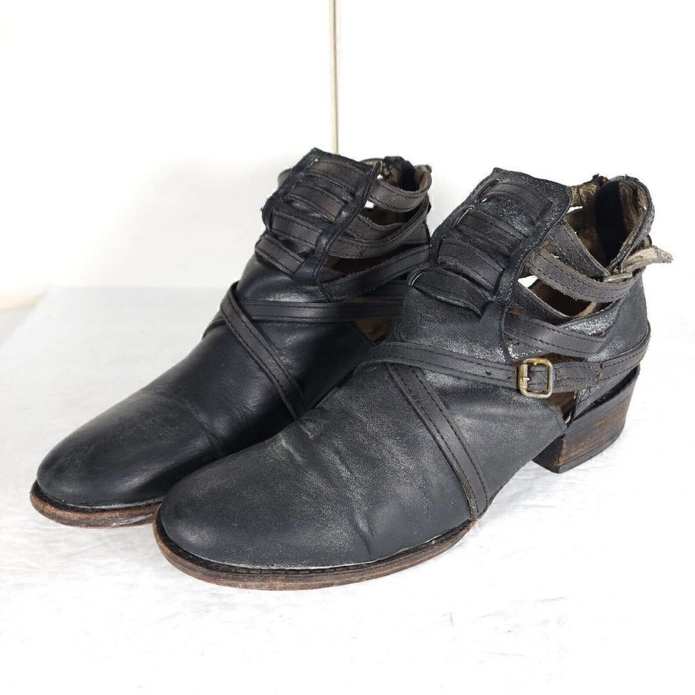 Freebird By Steven Women's Stair US8M Distressed Brown Leather Strappy Booties